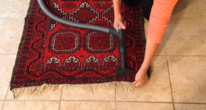 Vacuuming a think foundation rug